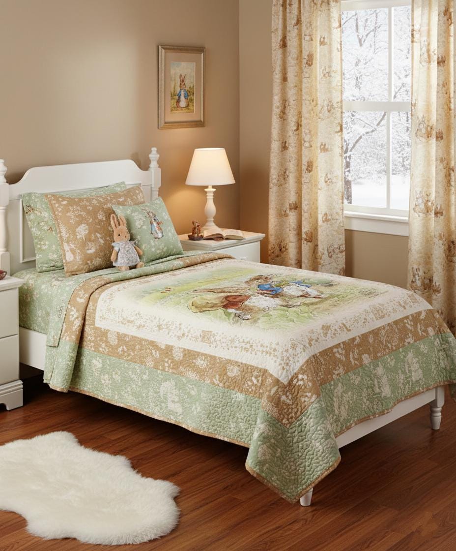 Quilting Cotton Peter Rabbit™ and Benjamin Bunny™ Tonal Garden Green Riley Blake
