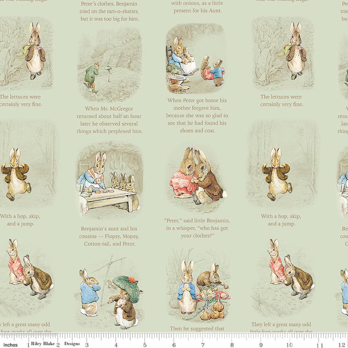 Quilting Cotton Peter Rabbit™ and Benjamin Bunny™ Story Time Green Riley Blake