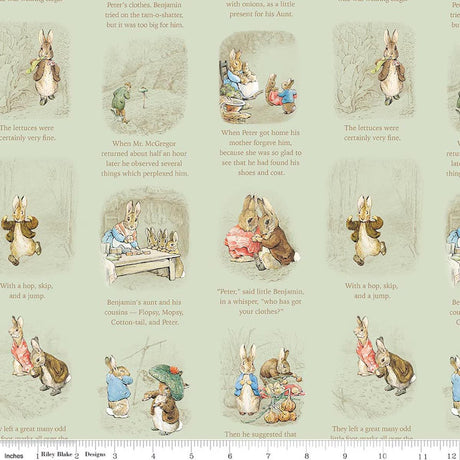 Quilting Cotton Peter Rabbit™ and Benjamin Bunny™ Story Time Green Riley Blake