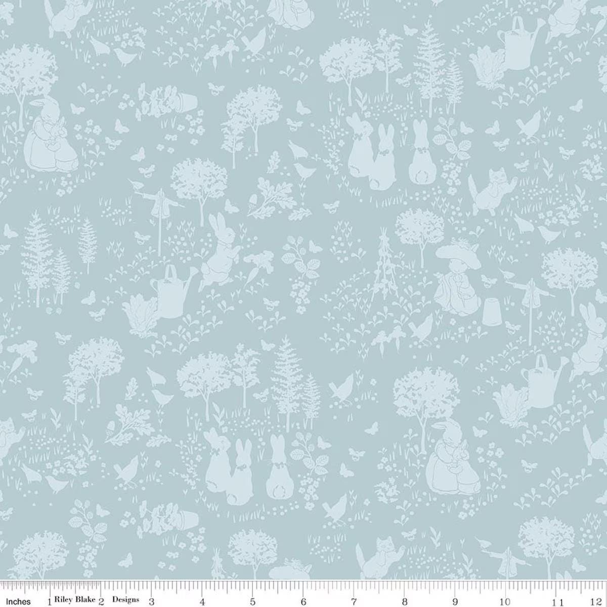 Quilting Cotton Peter Rabbit and Benjamin Bunny Tonal Garden Blue Riley Blake
