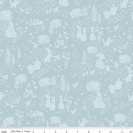 Quilting Cotton Peter Rabbit and Benjamin Bunny Tonal Garden Blue Riley Blake