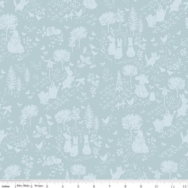 Quilting Cotton Peter Rabbit and Benjamin Bunny Tonal Garden Blue Riley Blake