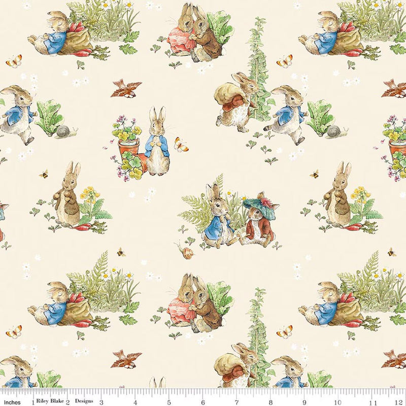 Quilting Cotton Peter Rabbit™ and Benjamin Bunny™ Main Cream Riley Blake