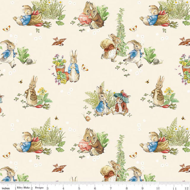Quilting Cotton Peter Rabbit™ and Benjamin Bunny™ Main Cream Riley Blake