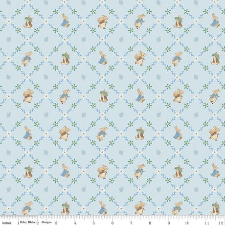 Quilting Cotton Peter Rabbit™ and Benjamin Bunny™ Lattice Blue Riley Blake