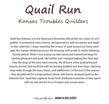 Layer Cake Moda Kansas Troubles Quail Run 100% Cotton