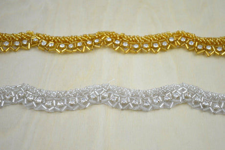 Rhinestone Trim Silver Scalloped Iron-On