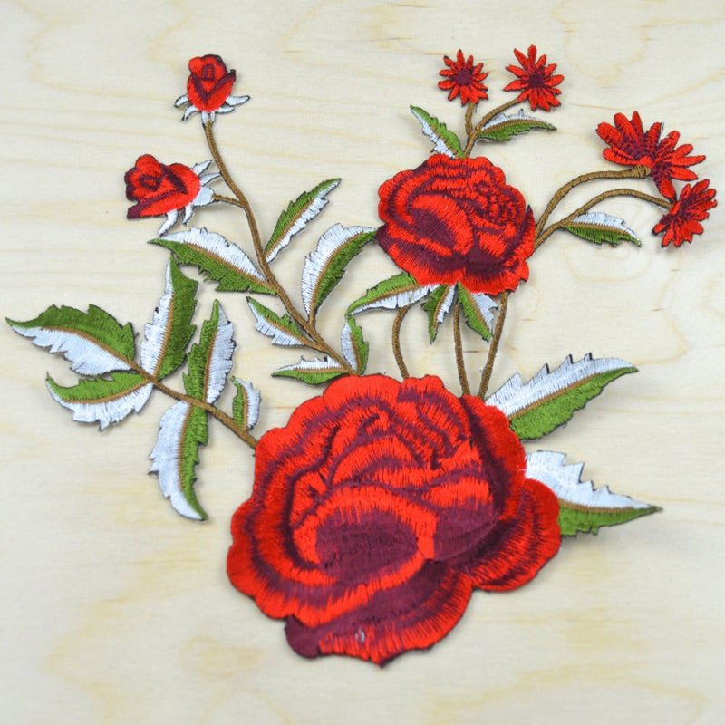 Rose Embroidery Patch Red Iron-On