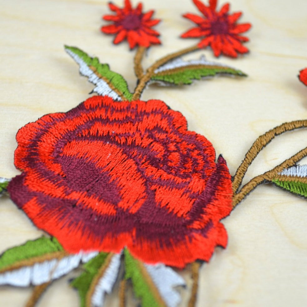 Rose Embroidery Patch Red Iron-On