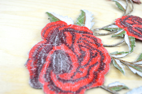 Rose Embroidery Patch Red Iron-On