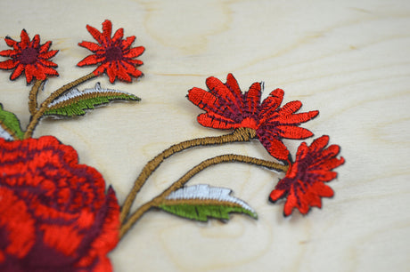 Rose Embroidery Patch Red Iron-On