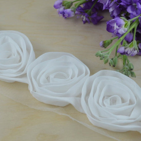 3D Rose Lace Trim Black White