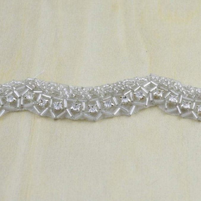 Rhinestone Trim Silver Scalloped Iron-On
