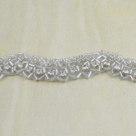 Rhinestone Trim Silver Scalloped Iron-On