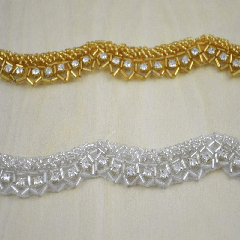 Rhinestone Trim Silver Scalloped Iron-On