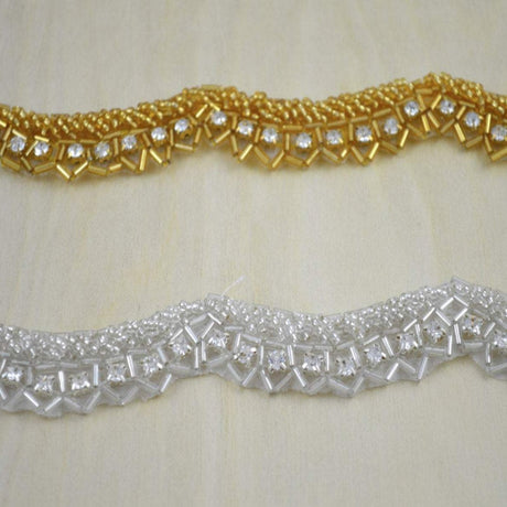 Rhinestone Trim Silver Scalloped Iron-On