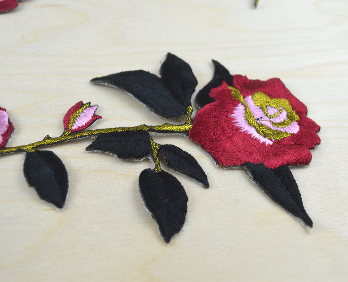 Rose Applique Iron-On Burgundy