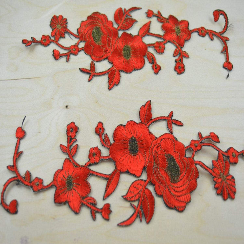 Flower Applique Patch Dark Red Antique Gold