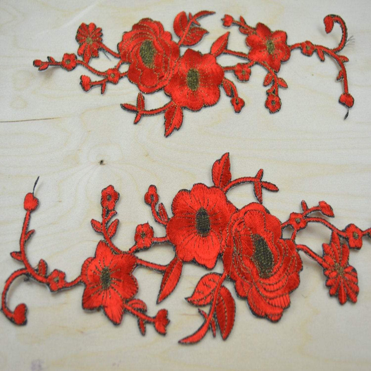 Flower Applique Patch Dark Red Antique Gold