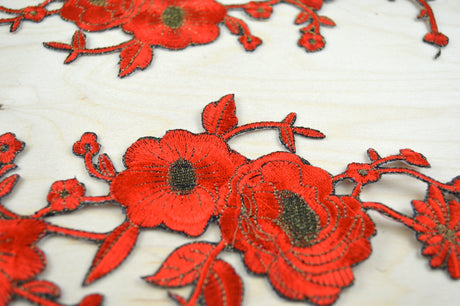 Flower Applique Patch Dark Red Antique Gold