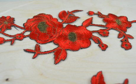 Flower Applique Patch Dark Red Antique Gold