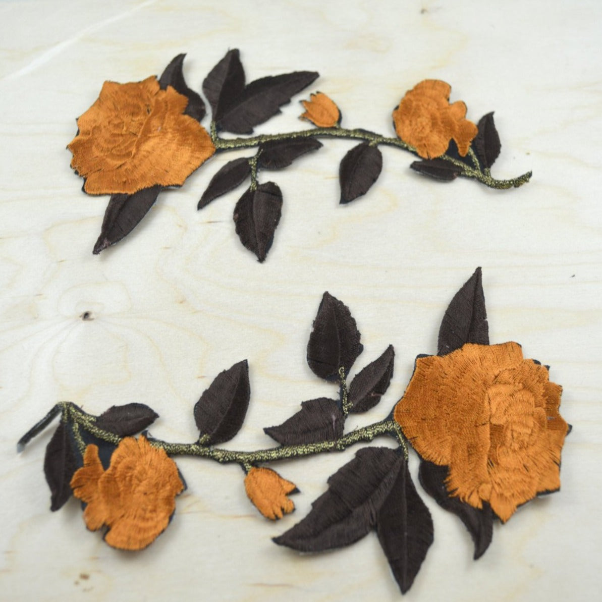 Embroidered Rose Patch Brown Camel