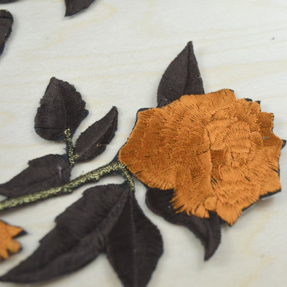 Embroidered Rose Patch Brown Camel