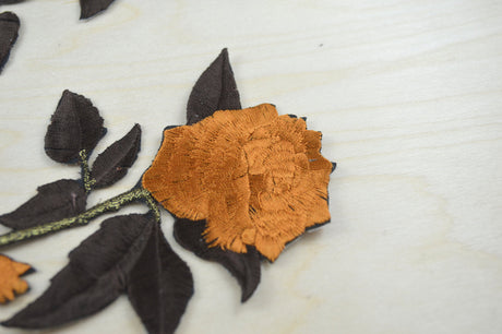 Embroidered Rose Patch Brown Camel