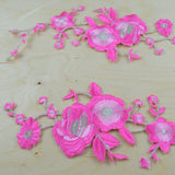 Embroidered Flower Patch Pink Silver