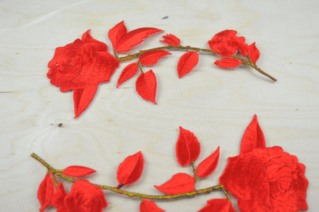 Embroidered Rose Applique Patch Red Iron-On