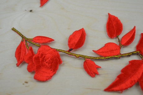 Embroidered Rose Applique Patch Red Iron-On