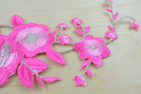 Embroidered Flower Patch Pink Silver