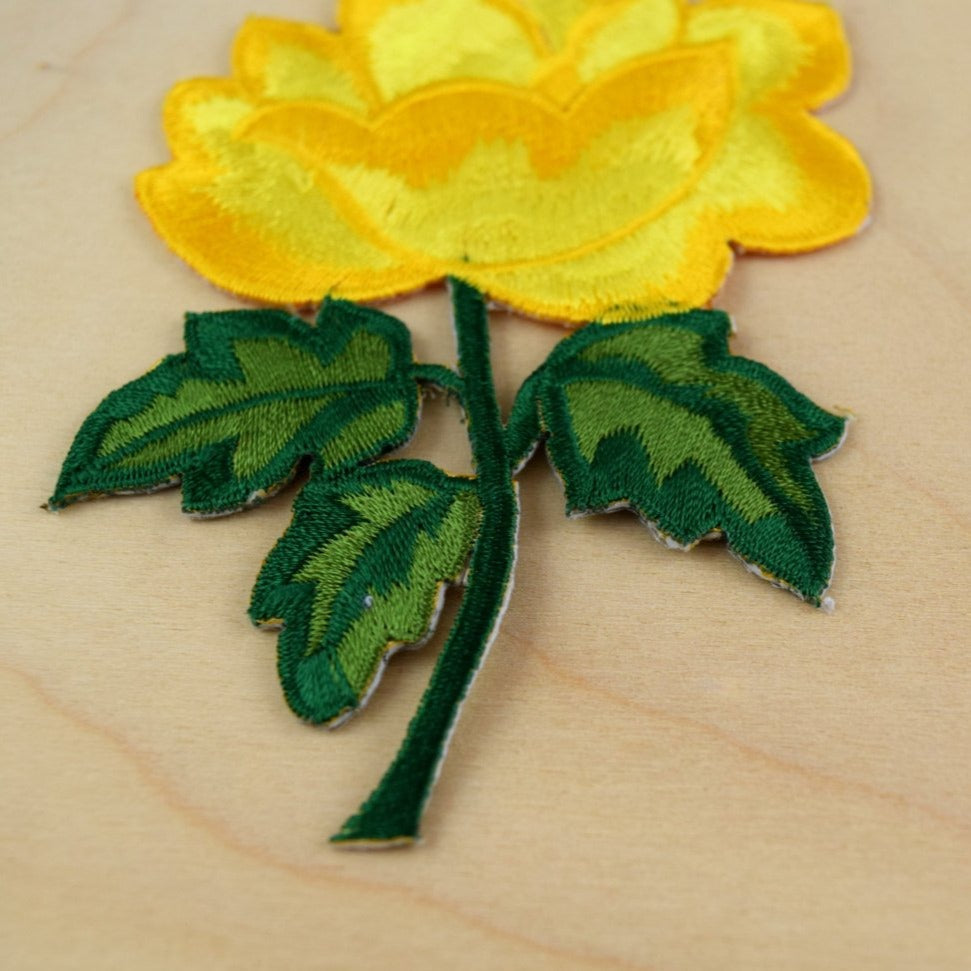 Embroidered Rose Applique Yellow Iron-On