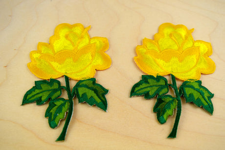 Embroidered Rose Applique Yellow Iron-On