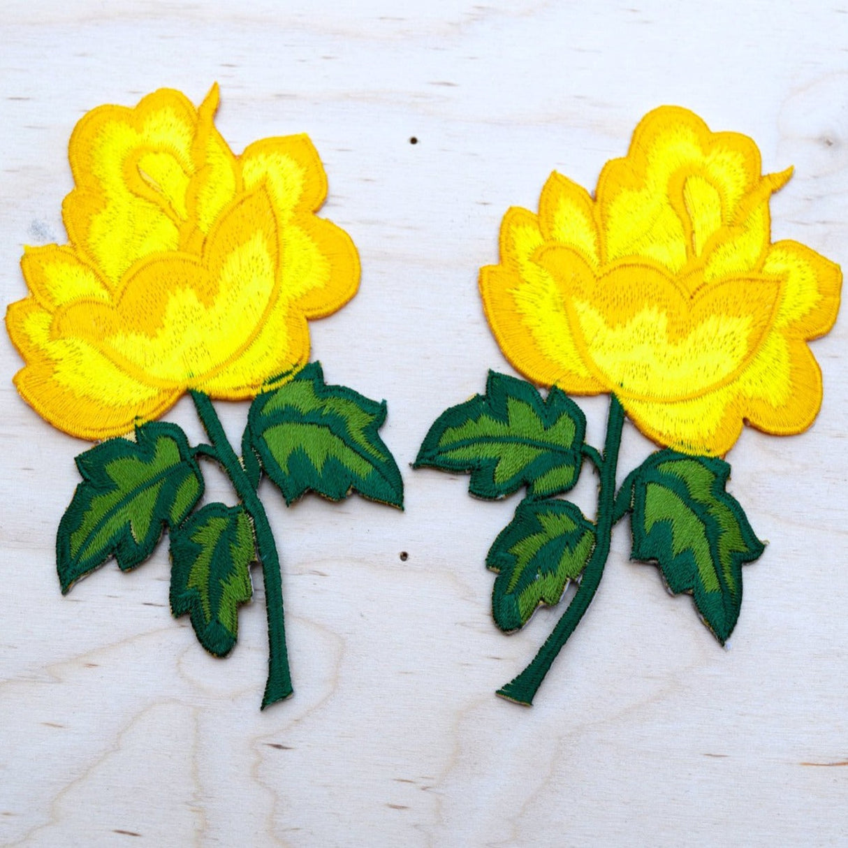 Embroidered Rose Applique Yellow Iron-On