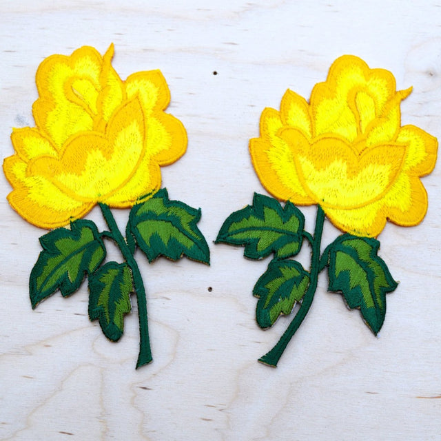 Embroidered Rose Applique Yellow Iron-On