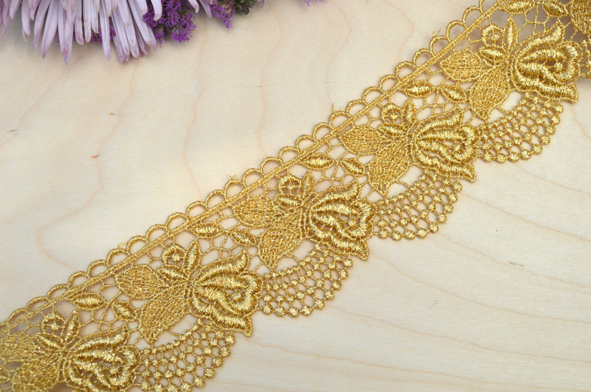 Metallic Floral Lace Trim Gold Silver