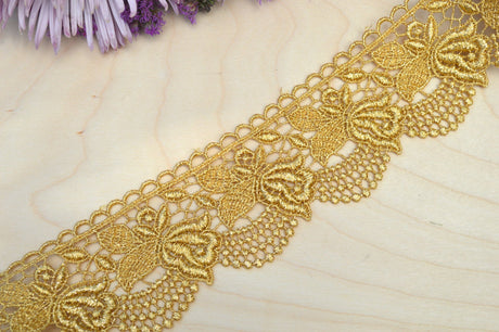 Metallic Floral Lace Trim Gold Silver
