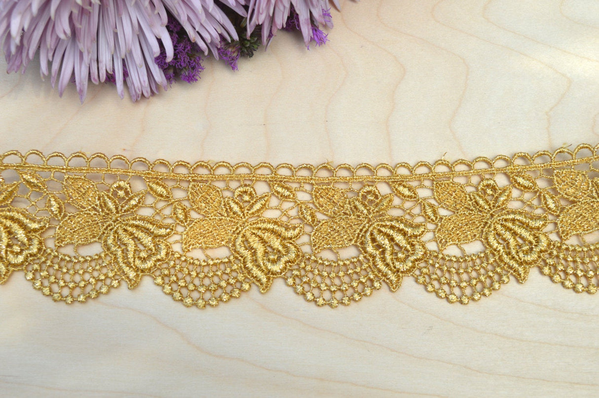 Metallic Floral Lace Trim Gold Silver