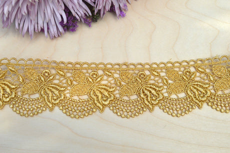 Metallic Floral Lace Trim Gold Silver
