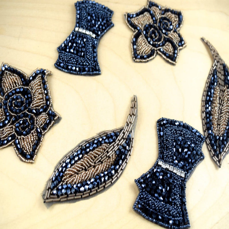 Crystal Applique Patch Navy Champagne