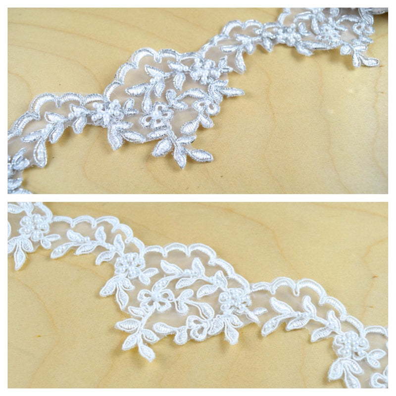 Bridal Lace Trim Polyester Leaf Motif 3"