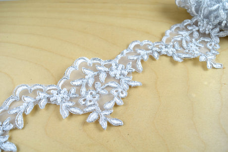 Bridal Lace Trim Polyester Leaf Motif 3"