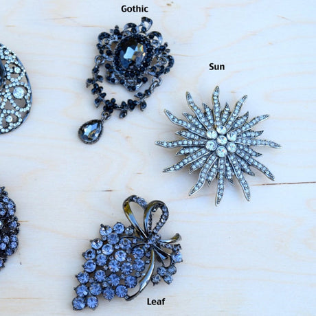 Gunmetal Crystal Brooch Gothic Styles