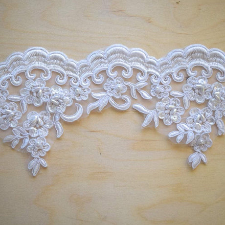 Beaded Floral Scalloped Bridal Lace Trim