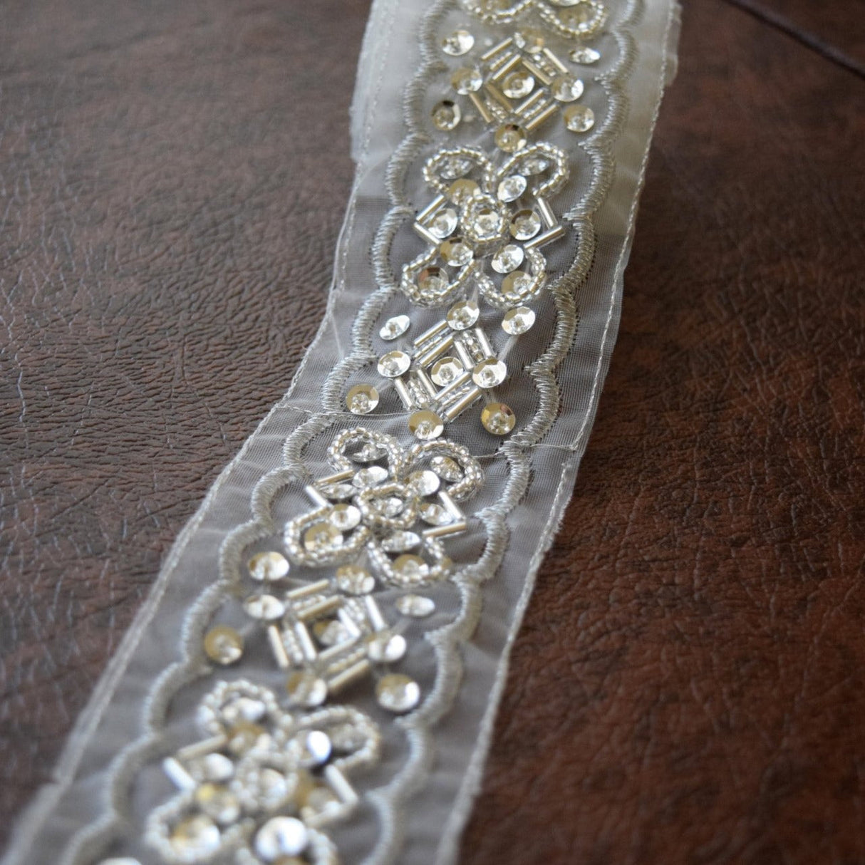 Beaded Lace Trim Silver 2 Inch