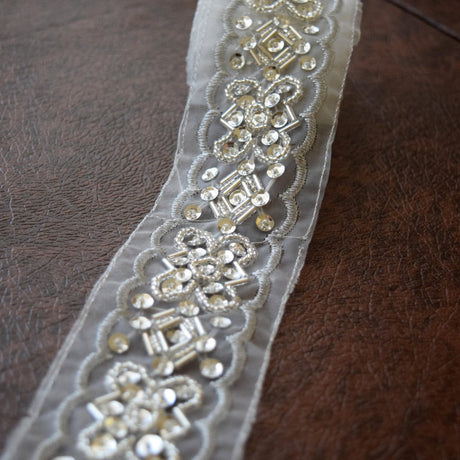 Beaded Lace Trim Silver 2 Inch