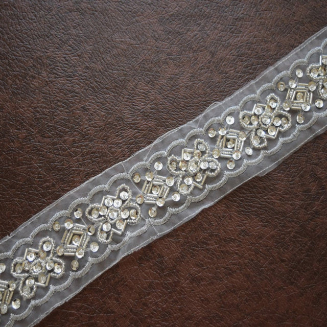 Beaded Lace Trim Silver 2 Inch