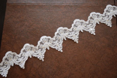 Beaded Bridal Lace Trim 2.5" White Ivory