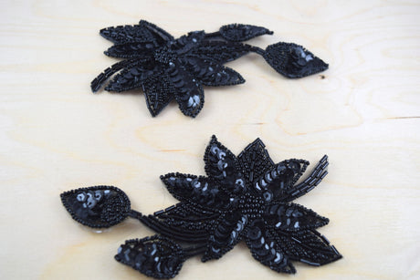 Sequin Flower Applique Black